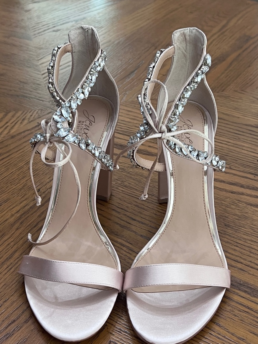 Badgley Mischka Champagne Rhinestone Heel Sandals - Picture 3 of 7